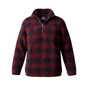 Alpine Sherpa Mens Red Black Buffalo Plaid Quarter Zip Fleece Pullover Medium